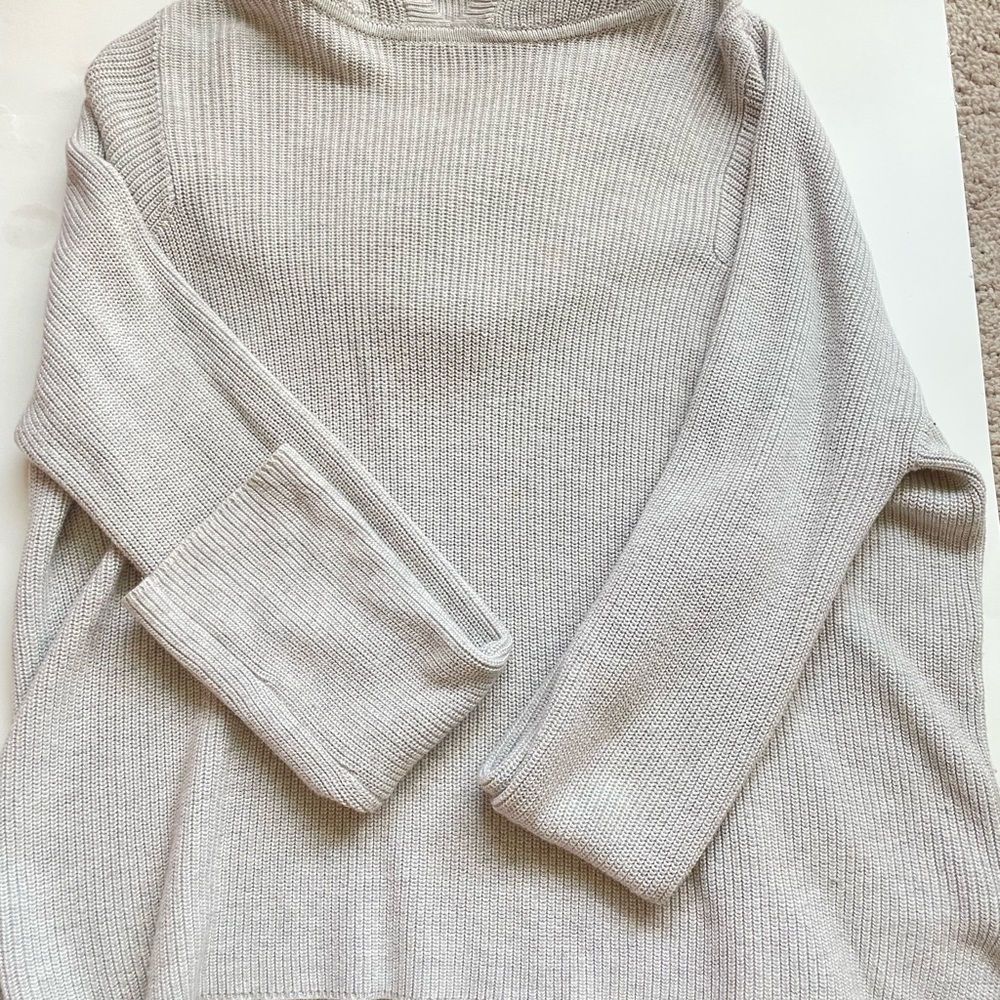 Athleta Light Gray Ribbed Cowl-Neck Sweater